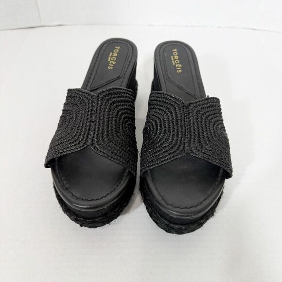 Torgeis New York Women's Ariadne Black Woven Platform Wedge Slide Sandal Size 10 - Picture 3 of 8